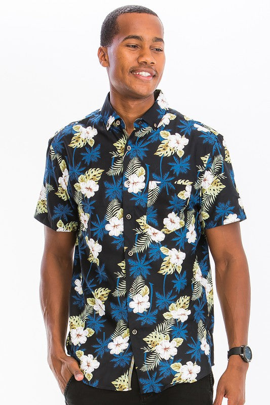 Hawaiian Print Button Down Shirt