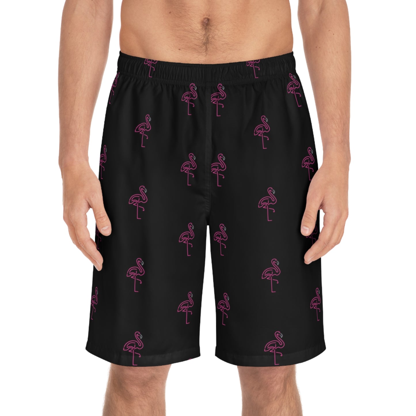 Neon Pink Flamingo–Men's Board Shorts (AOP)