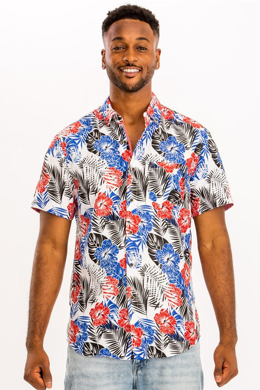 Hawaiian Print Button Down Shirt