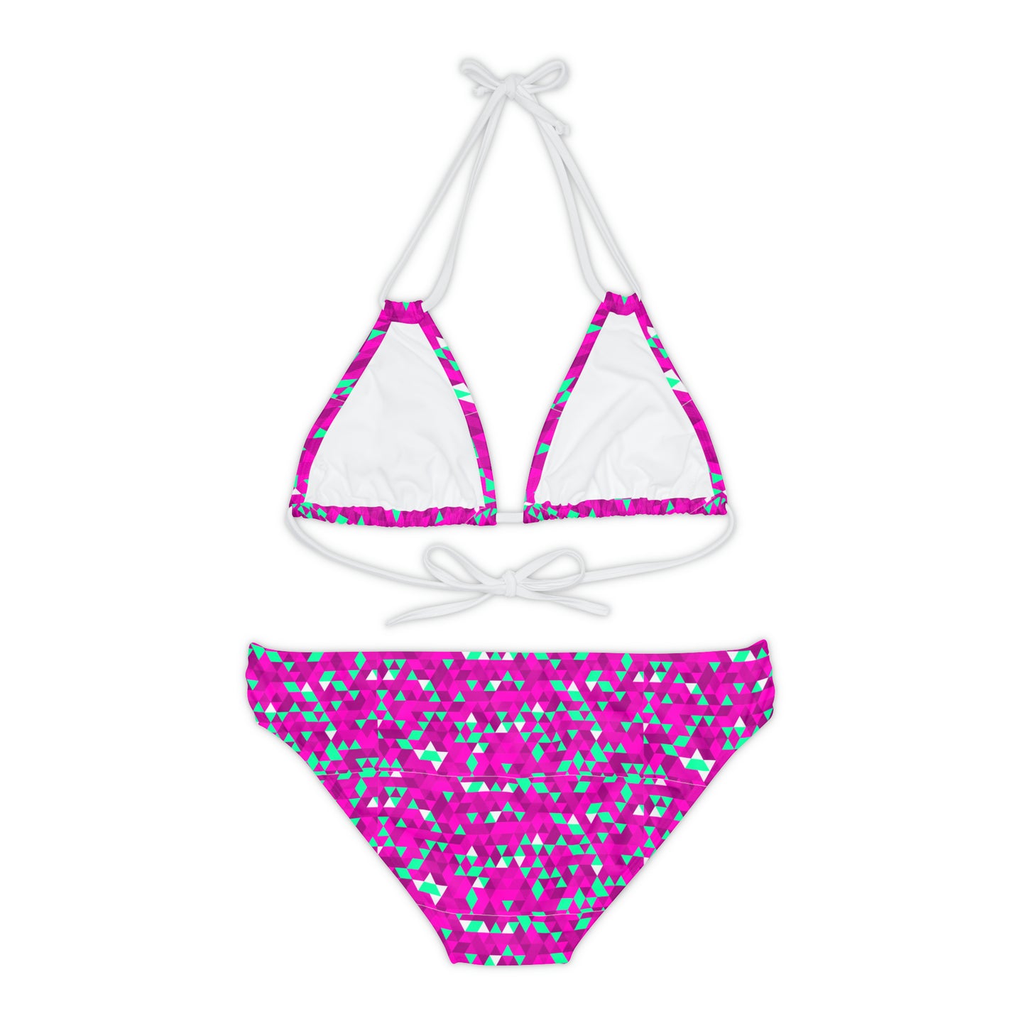 Pink & Teal Triangles–Strappy Bikini Set (AOP)
