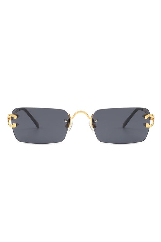 Rimless Retro Rectangle Flat Top Tinted Sunglasses
