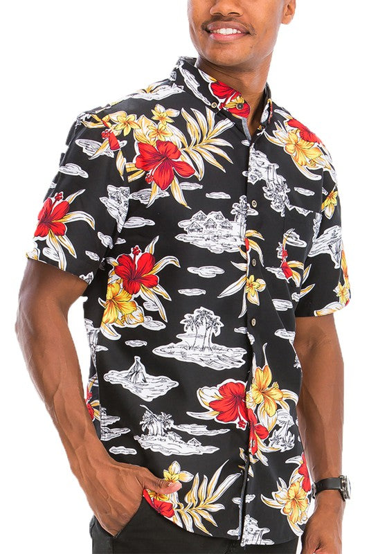 Hawaiian Print Button Down Shirt