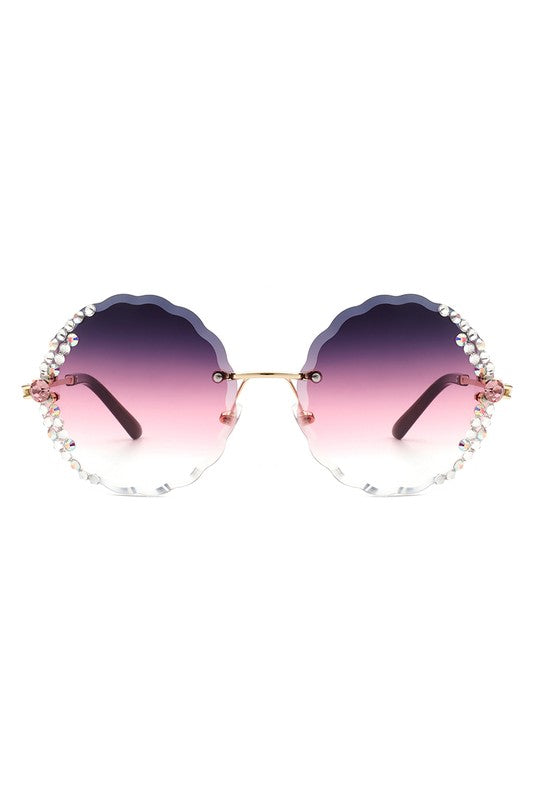 Round Rimless Circle Rhinestone Women Sunglasses