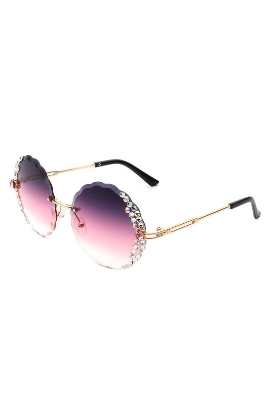 Round Rimless Circle Rhinestone Women Sunglasses