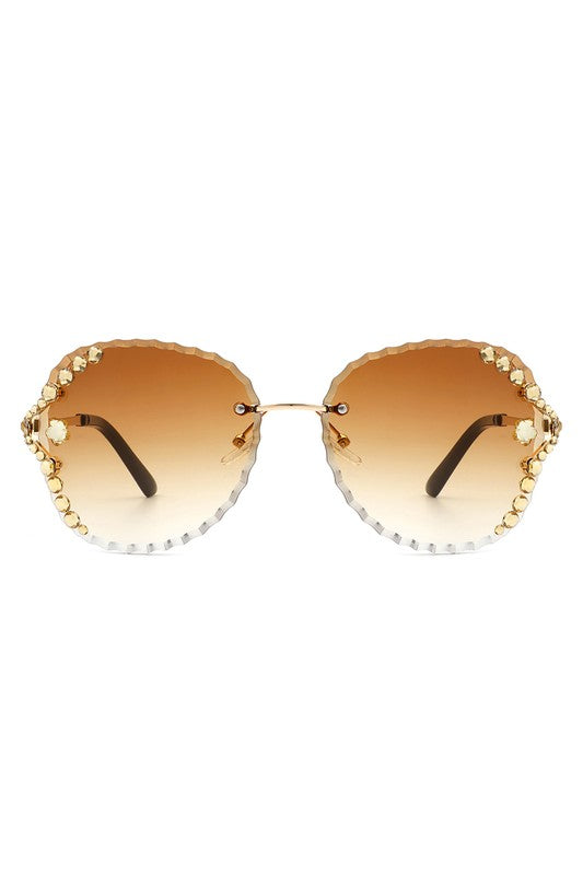 Oversize Rimless Round Rhinestone Sunglasses