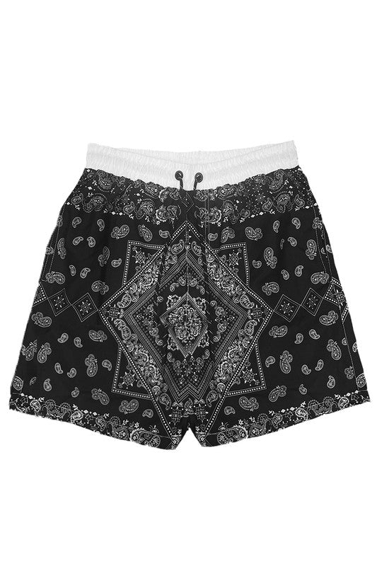 Paisley Bandana Print Swim Trunks Board Shorts