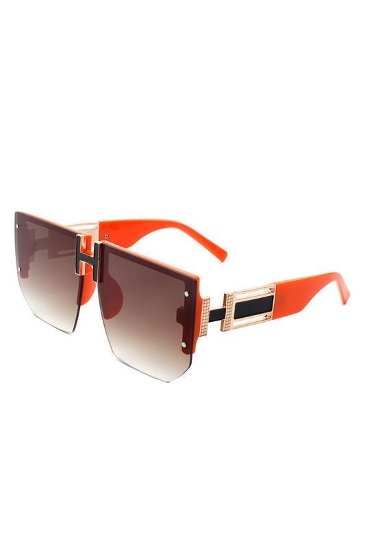 Square Oversize Flat Top Half Frame Sunglasses