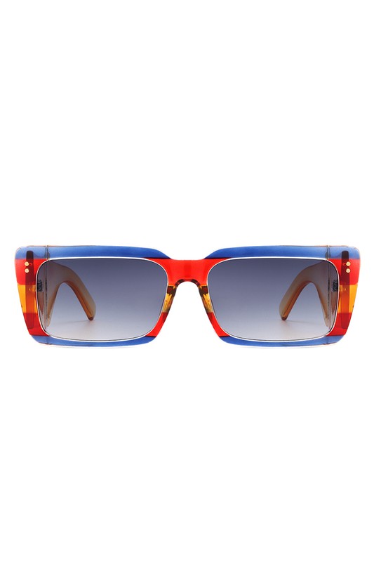 Rectangle Flat Top Retro Tinted Chunky Sunglasses