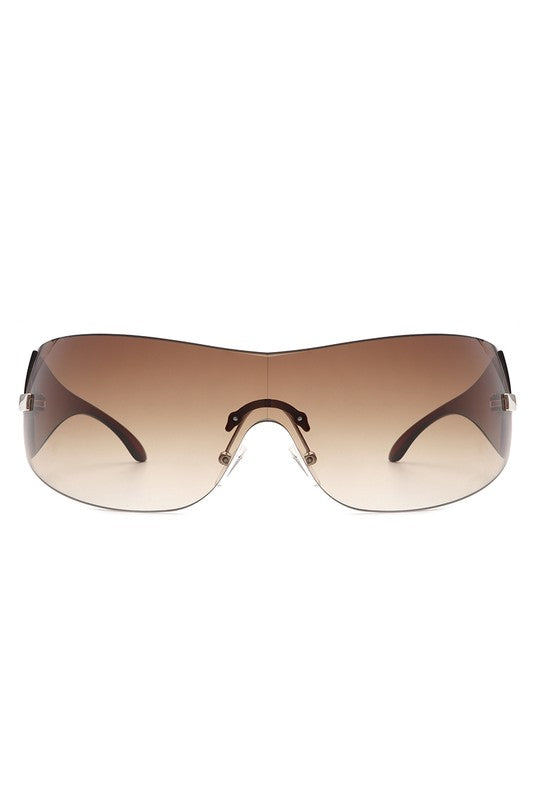 Rectangle Rimless Sleek Wraparound Sunglasses