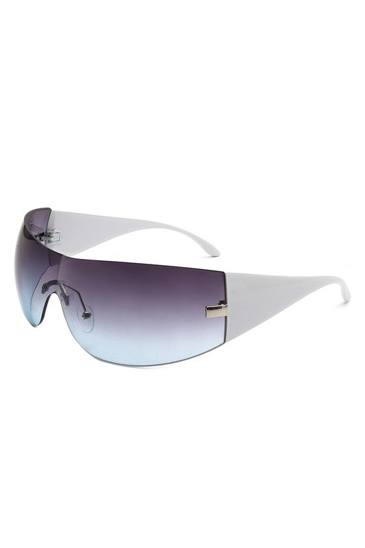 Rectangle Rimless Sleek Wraparound Sunglasses