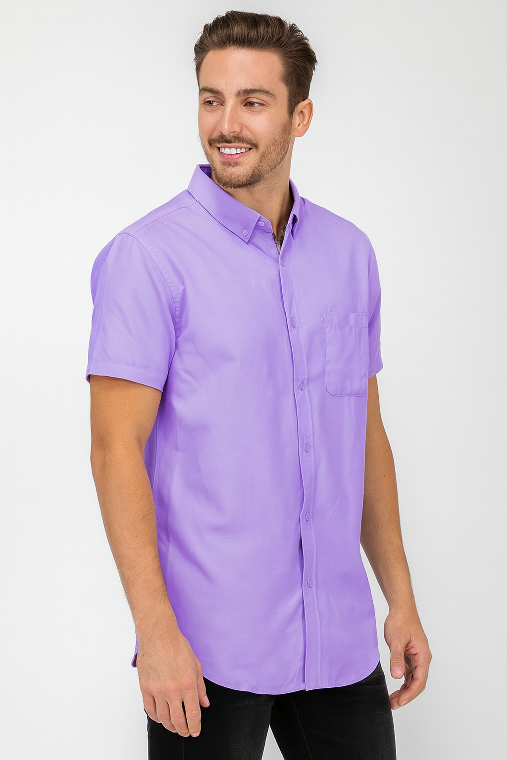 MENS PASTEL COLOR SHORT SLEEVE BUTTON DOWN