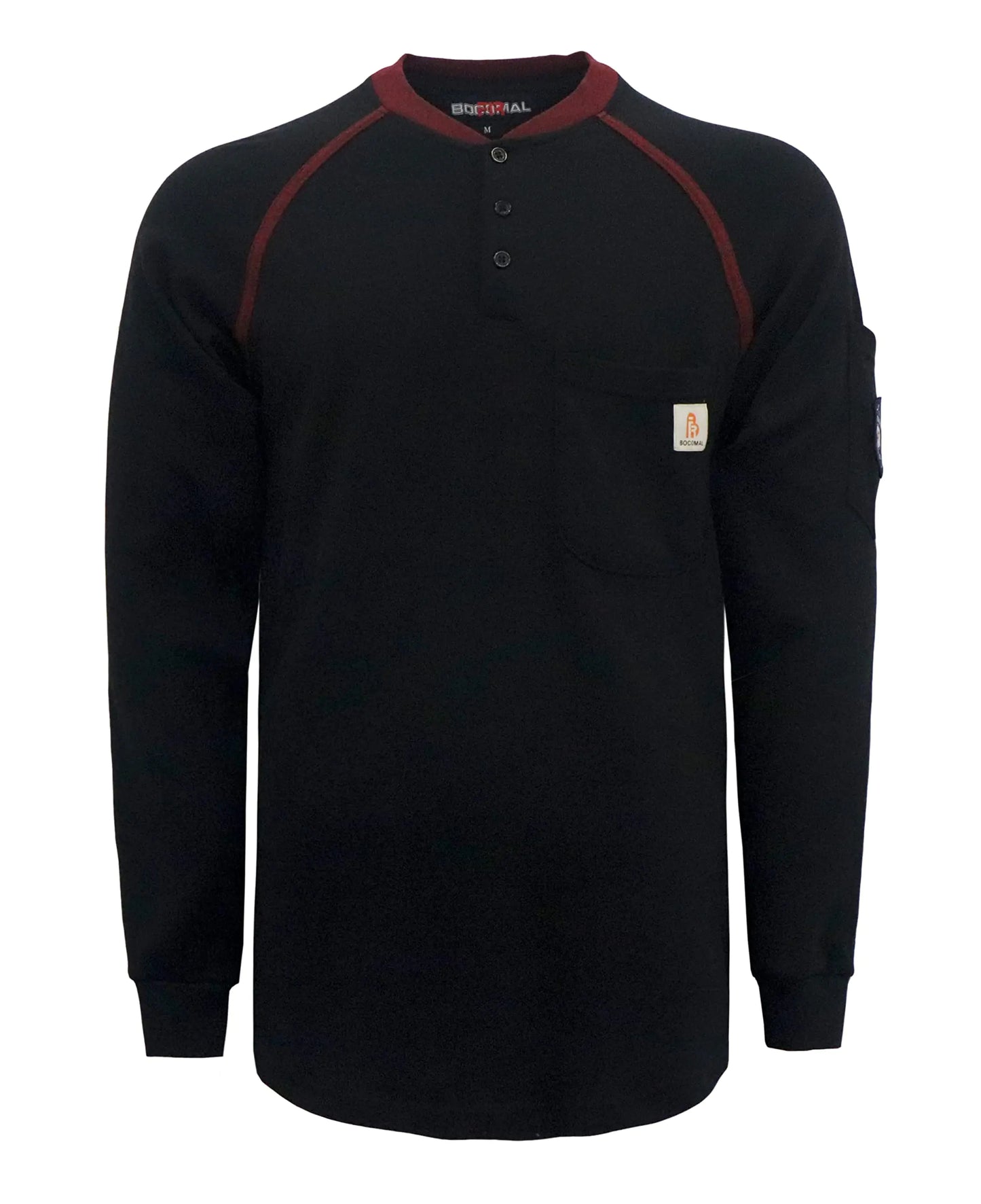 BOCOMAL FR Shirts for Men Flame Resistant Shirts NFPA2112/CAT2 7.1oz Black Mens Long Sleeve Fire Retardant Henley Shirts