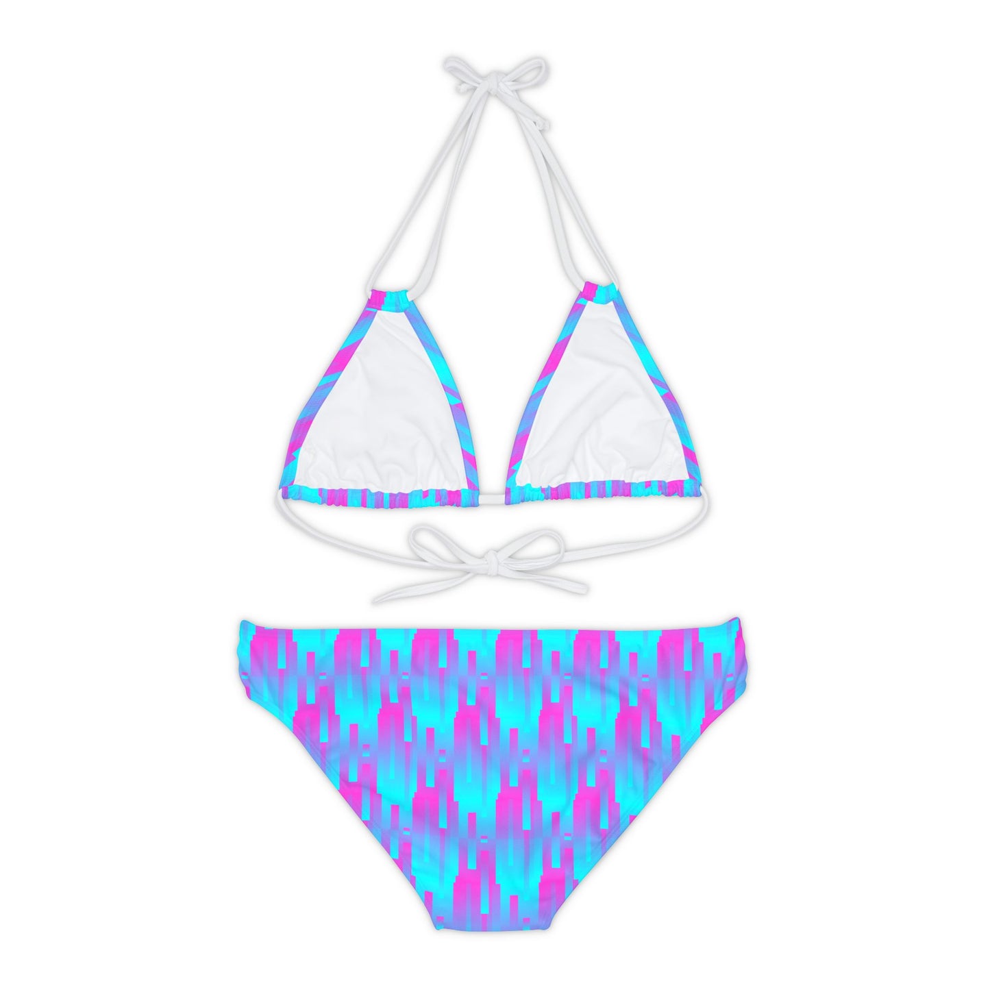 Pink & Blue Line Pattern–Strappy Bikini Set (AOP)