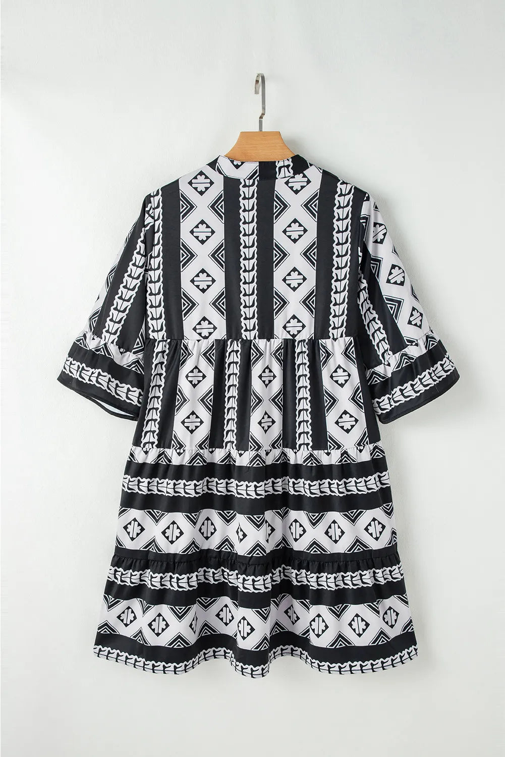 Tiered Printed Notched Half Sleeve Dress