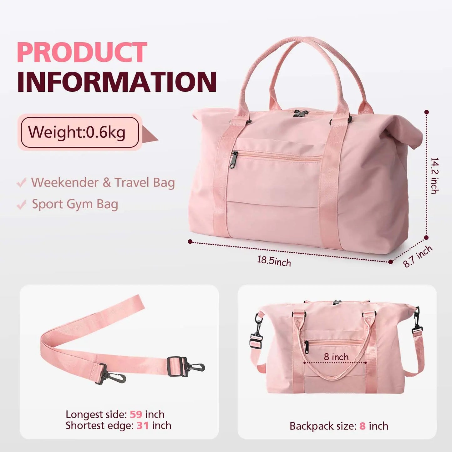 Travel Duffle Bag-Waterproof Weekender Bag Carry On Tote Bags for Women