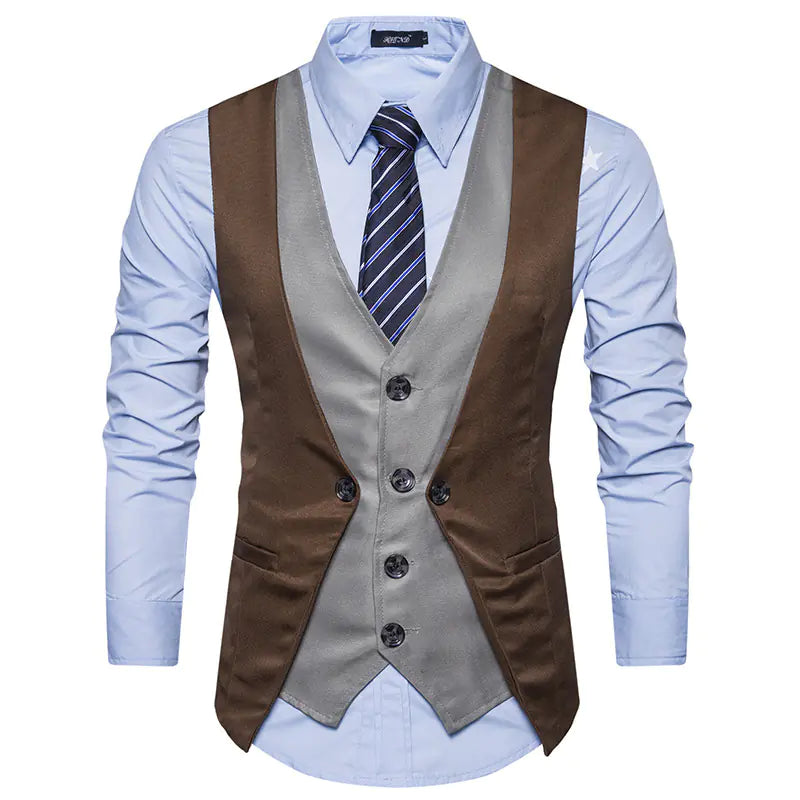 Men's Suit Vest with Layered Look Design