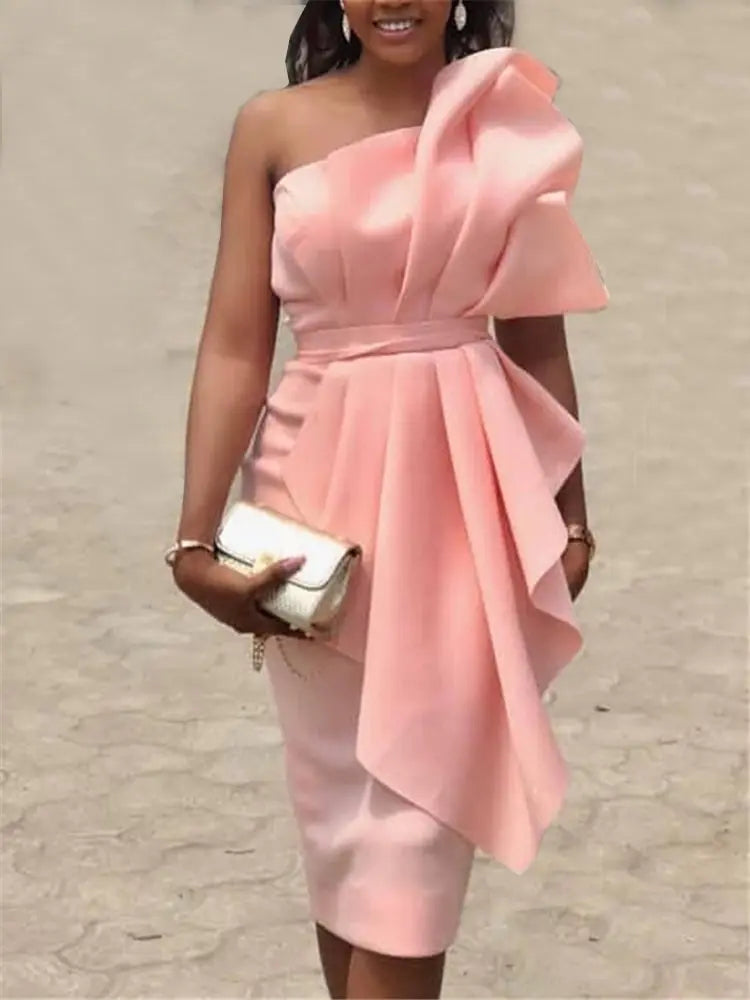 Strapless Ruffled Pink Dress Evening Gown