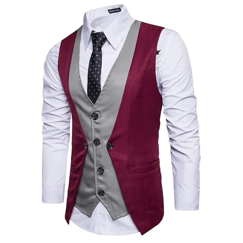 Men's Suit Vest with Layered Look Design