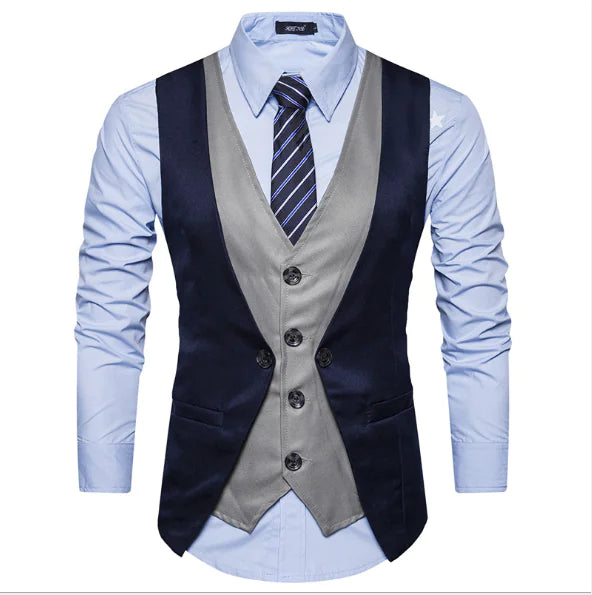 Men's Suit Vest with Layered Look Design