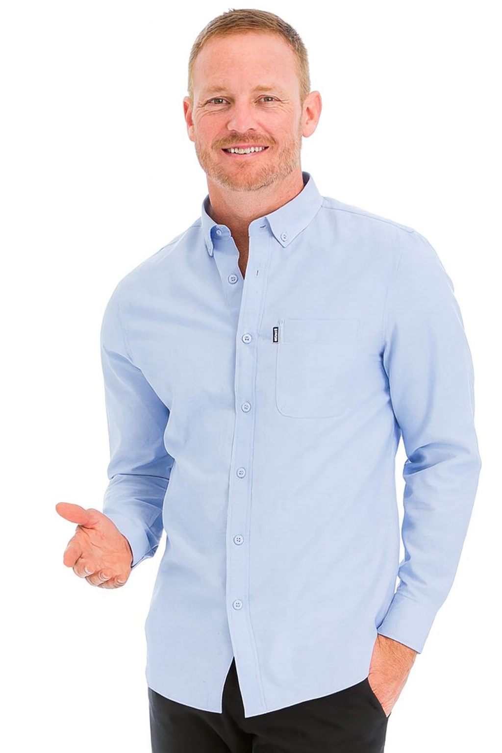 Mens Solid Long Sleeve Button Down
