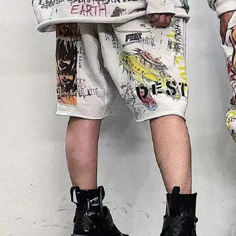 Hand-Painted Graffiti Street Loose Men's Shorts