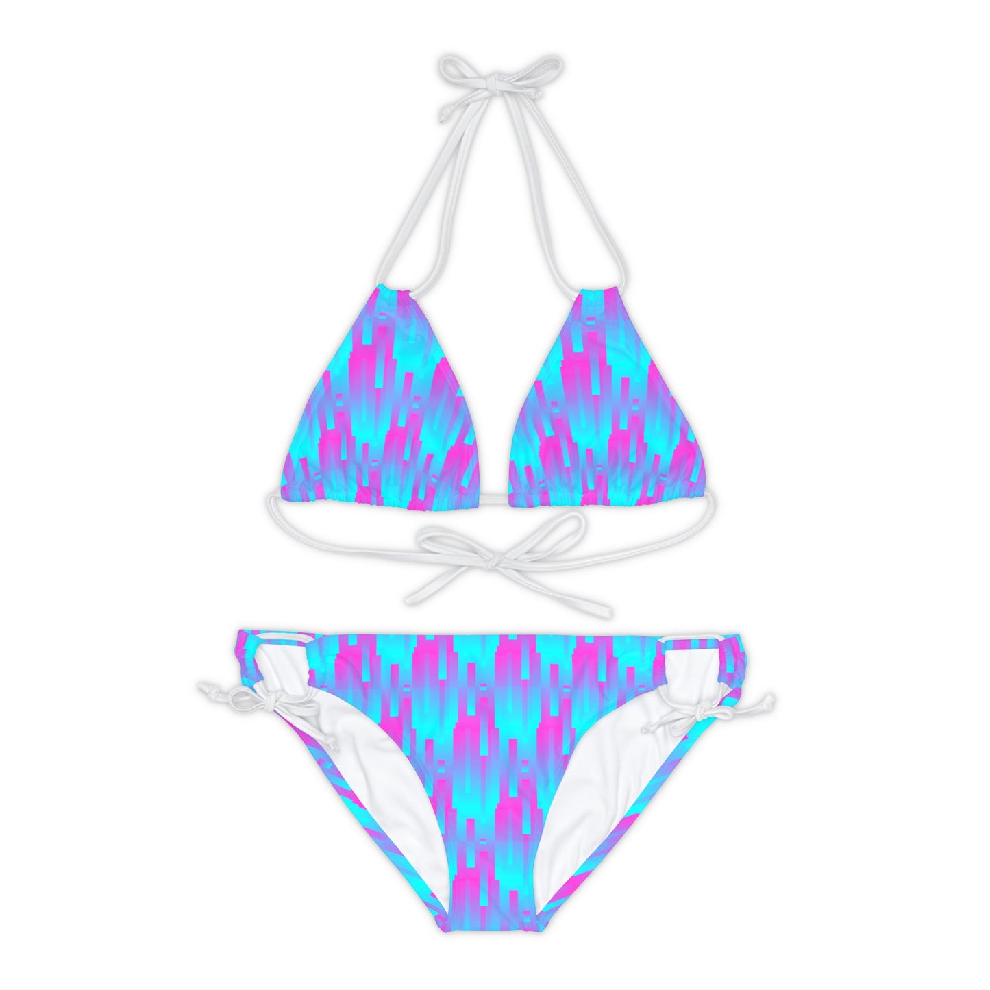 Pink & Blue Line Pattern–Strappy Bikini Set (AOP)