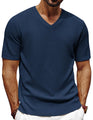 PJ PAUL JONES Summer Shirts for Men V Neck Short Sleeve Solid Color Knit Shirts Textured Shirts Royal Blue