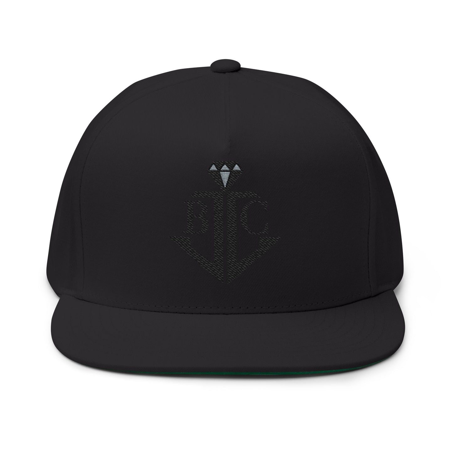 Embroidered Anchor Black/Blue Diamond Logo Flat Bill Cap