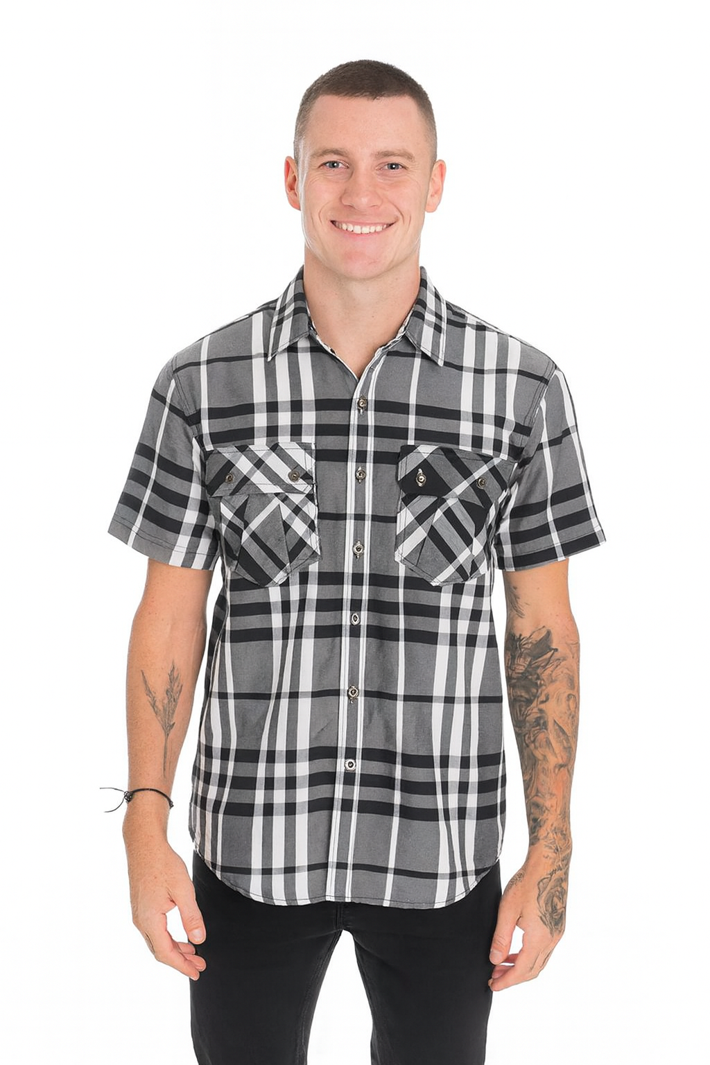 Weiv Men's Casual Short Sleeve Checker Shirts