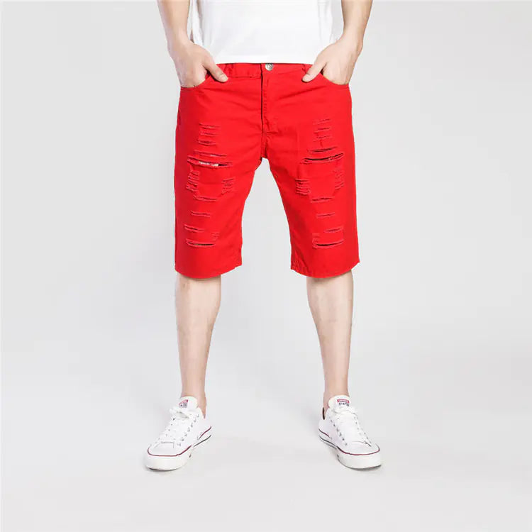 Men's Distressed Ripped Washed Denim Pants