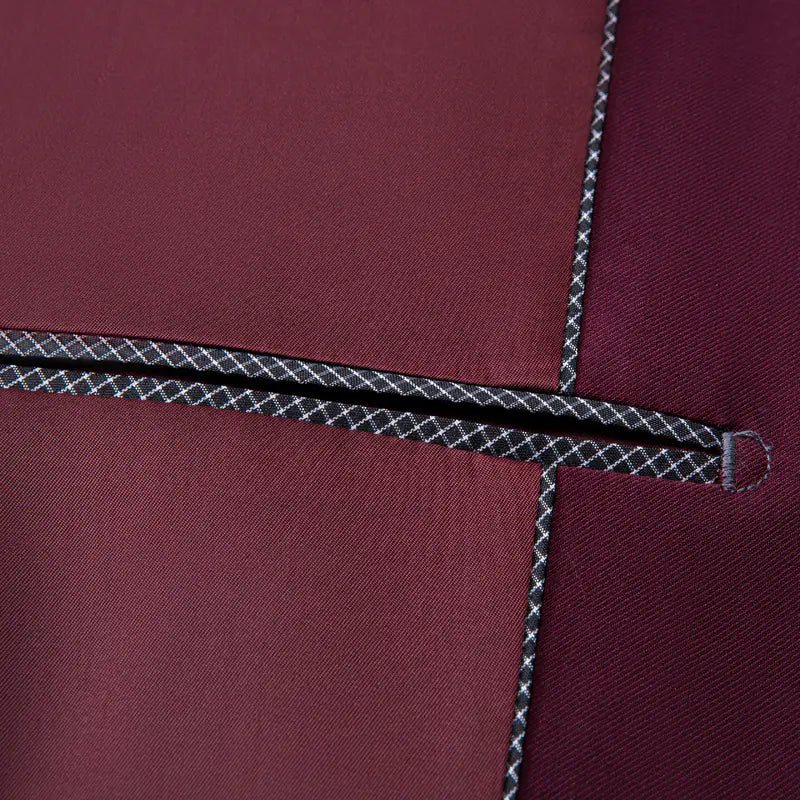 Burgundy Three-Piece Men's Suit with Slim Fit Design