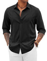 COOFANDY Mens Casual Button Down Shirts Long Sleeve Cuban Shirts Summer Linen Shirts Black