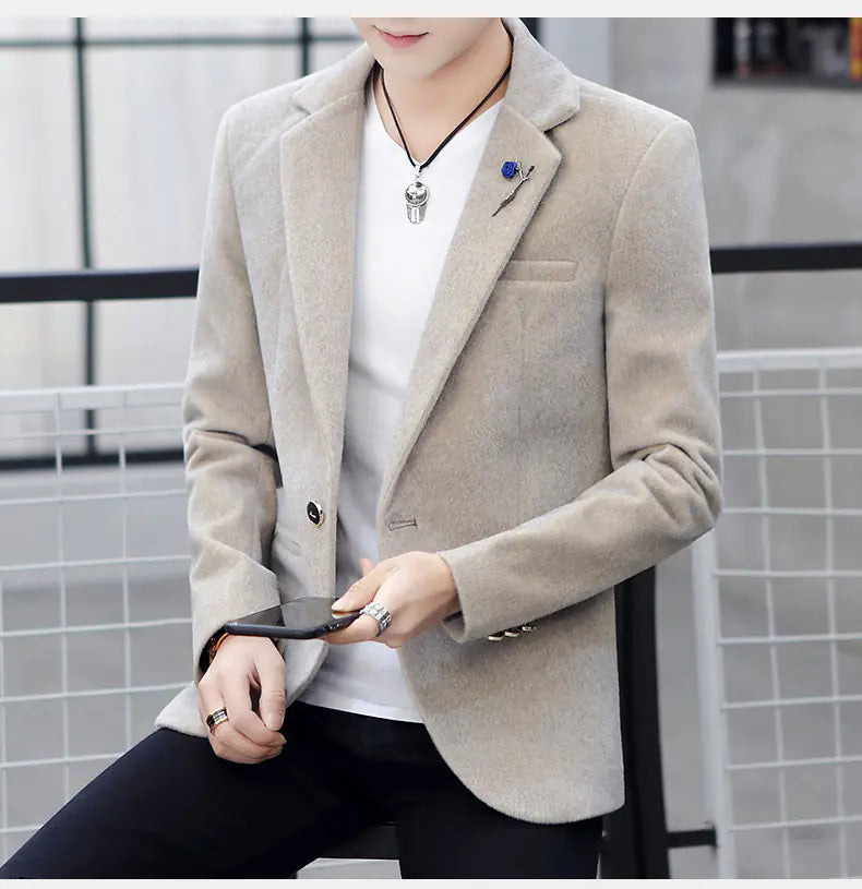 Men's Fleece-Lined Imitation Cashmere Suit Jacket