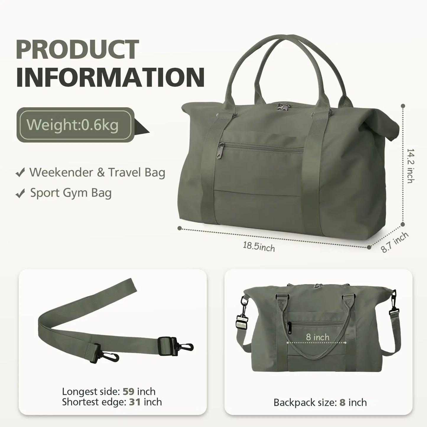 Travel Duffle Bag-Waterproof Weekender Bag Carry On Tote Bags for Women