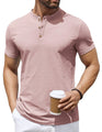 COOFANDY Mens Stretch T Shirts Short Sleeve Casual Henley Shirts Novelty Button Down Shirts Pink