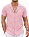 COOFANDY Hawaiian Shirts for Men Linen Untucked Summer Shirts Button Down Beach Shirts for Big and Tall Pink
