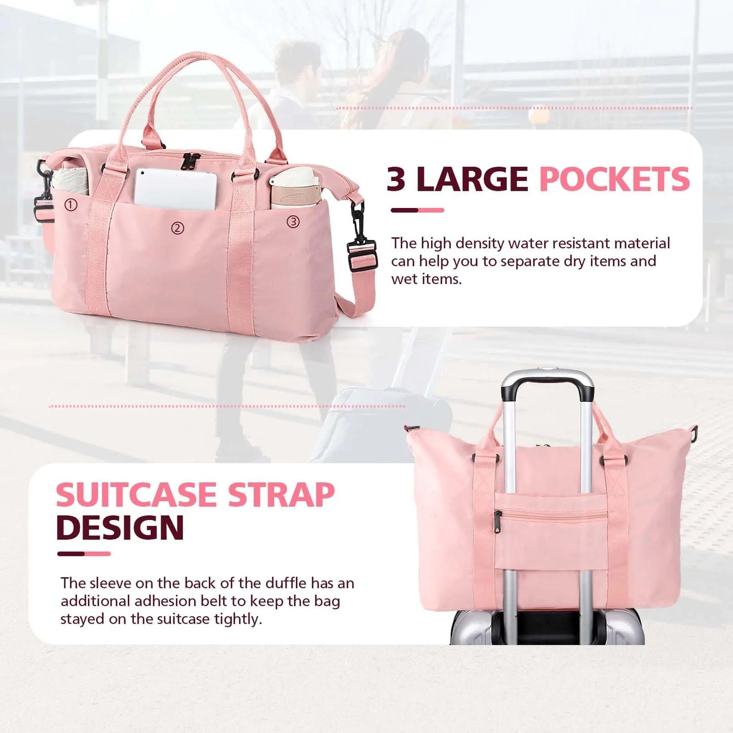 Travel Duffle Bag-Waterproof Weekender Bag Carry On Tote Bags for Women