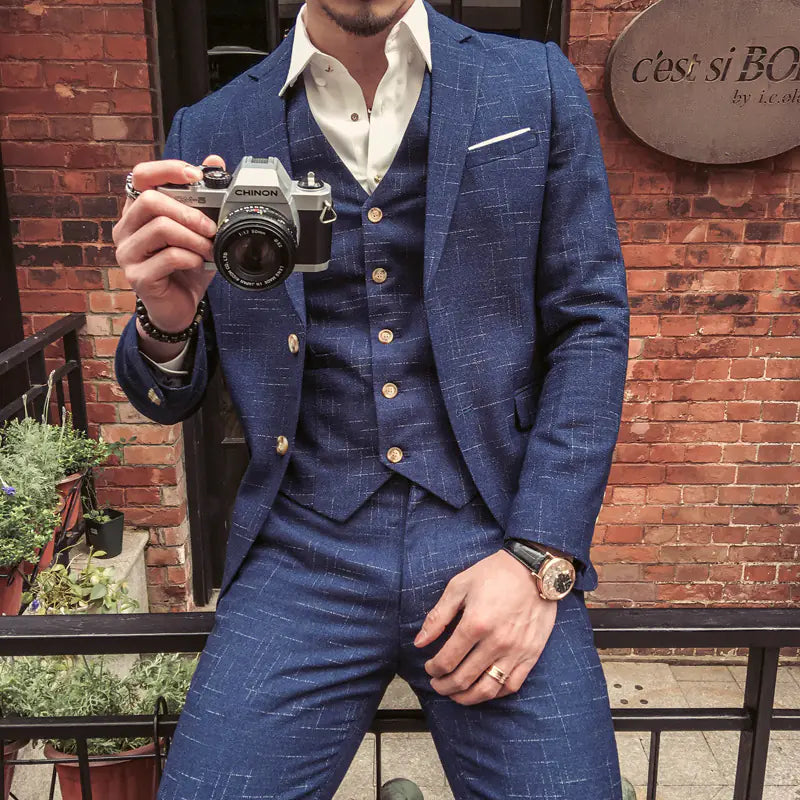 Korean Style Slim Fit Men's Suit Set for Groom