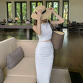 Plain White Sleeveless Cut-Out Formal Dress