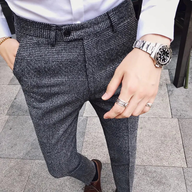 Men's British Style Dress Pants - Slim Fit Casual Trousers