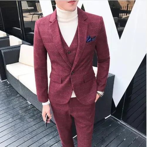 Big Size Men's Suit Three-Piece Set in Dark Gray