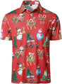 HOOD CREW Men’s Funny Golf Shirts Christmas Hawaiian Shirts Short Sleeve Cartoon Printed Polo Shirts Red