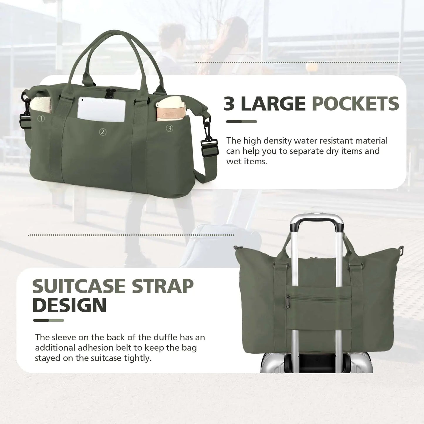 Travel Duffle Bag-Waterproof Weekender Bag Carry On Tote Bags for Women