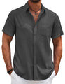 COOFANDY Mens Summer Linen Shirts Short Sleeve Button Down Shirts Vacation Hawaiian Island Shirt Untucked Dress Shirts Dark Gray