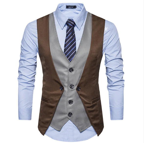 Men's Suit Vest with Layered Look Design