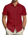 J.VER Mens Button Down Shirts Flex Stain Protection Short Sleeve Shirts Regular Fit Dress Shirts for Men Red Large