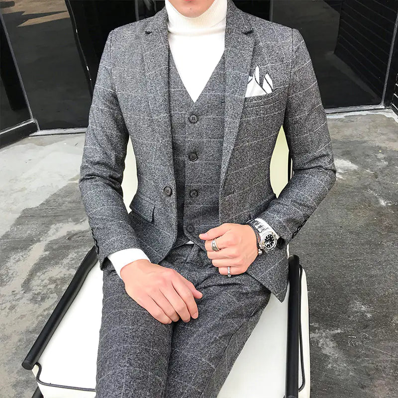 Big Size Men's Suit Three-Piece Set in Dark Gray