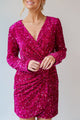 Sequin Surplice Long Sleeve Mini Dress