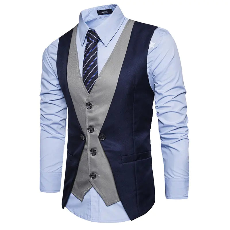 Men's Suit Vest with Layered Look Design
