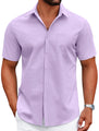 COOFANDY Mens Summer Shirts Button Up Short Sleeve Dress Shirts Wrinkle Free Untucked Shirts Lavender